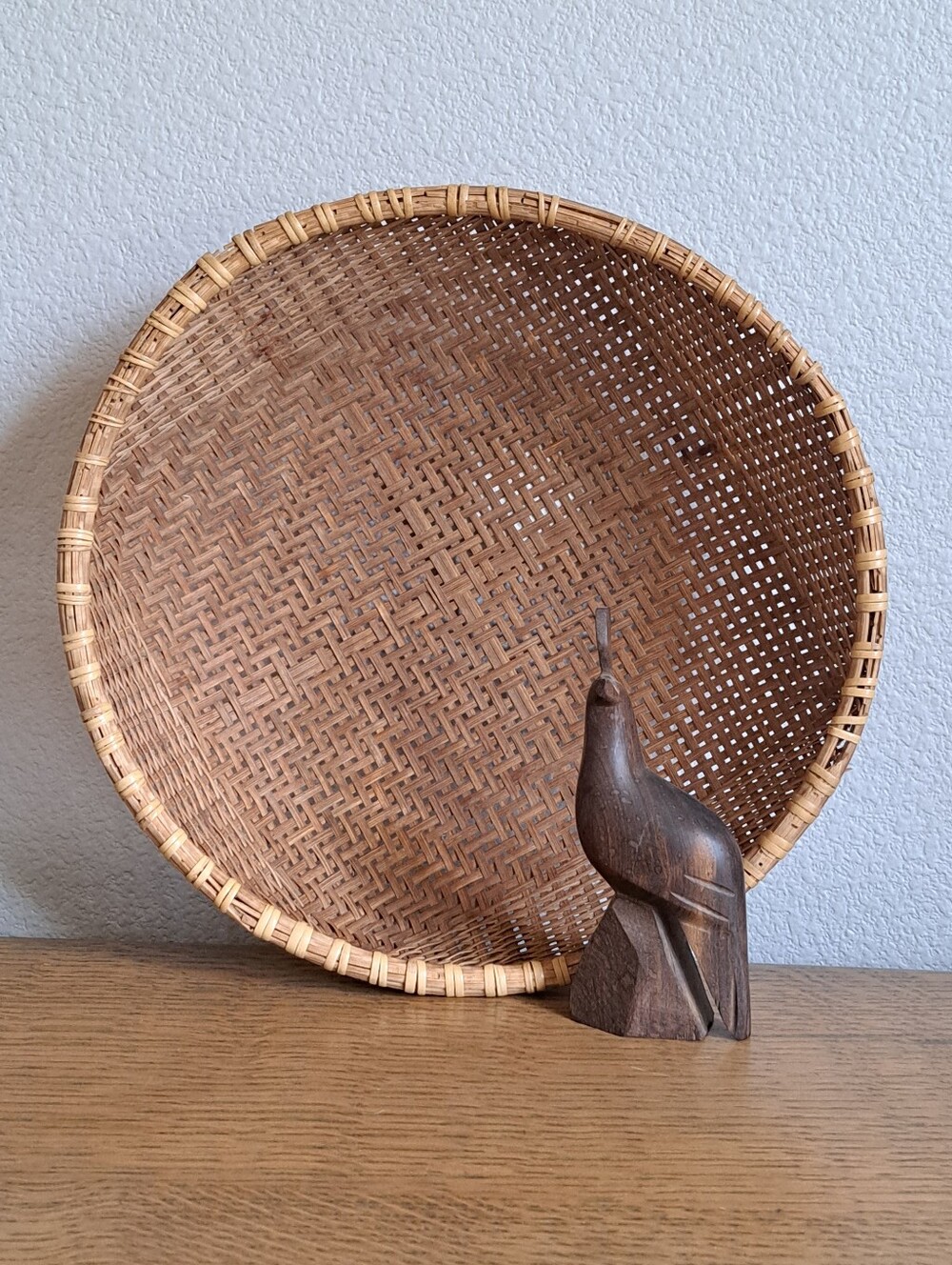 Vintage Winnowing Basket Bowl 12" Wide Irregular Shape
